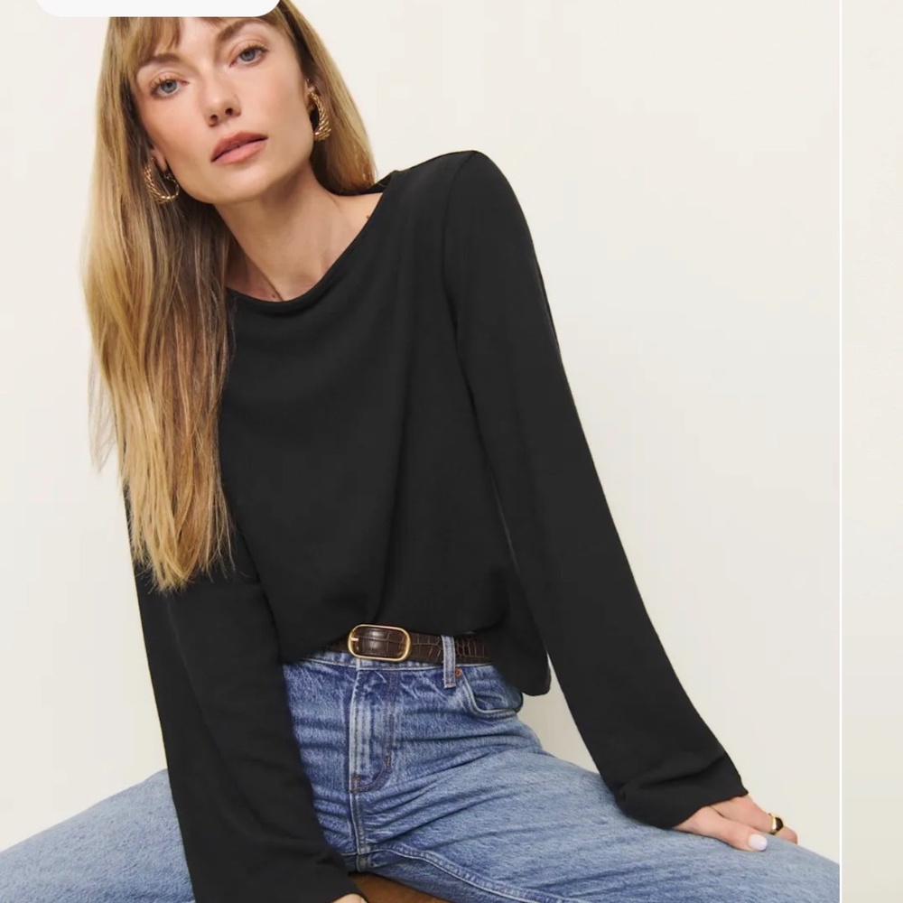 Reformation Eternity Long Sleeve Black Tee Size Small